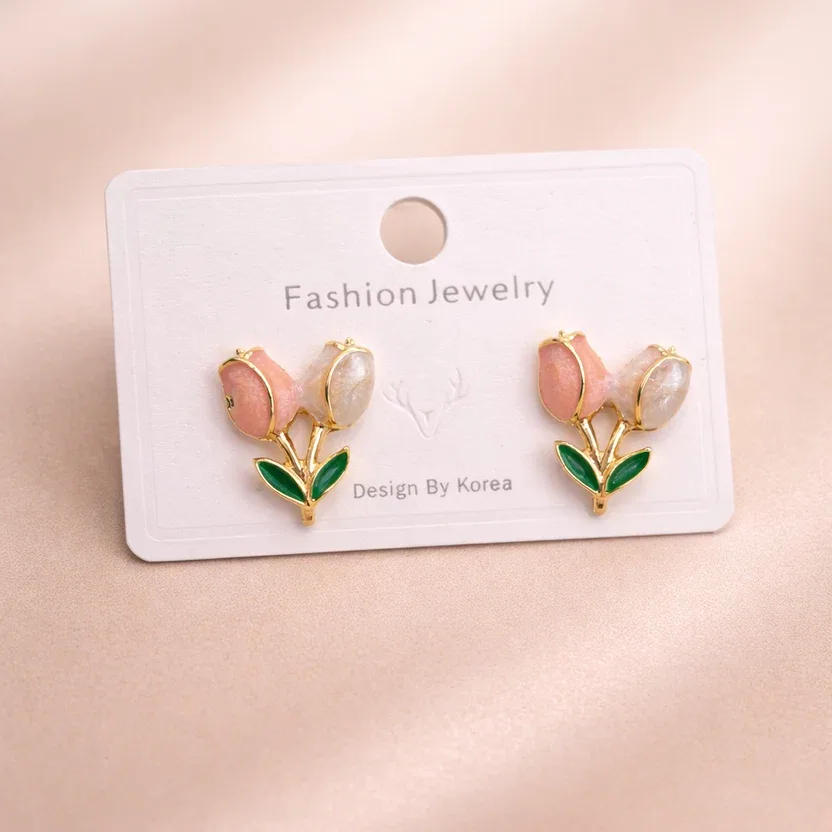 White Pink Lotus Earrings
